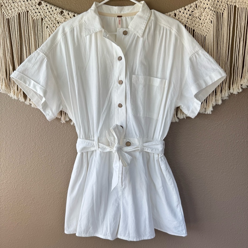 FREE‎ PEOPLE No Plans White Button Front Romper Playsuit EUC C - Picture 2 of 12
